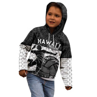 Custom Hawaii Volleyball-Kakau Motif Grayscale Color Kid Hoodie LT03 - Polynesian Pride