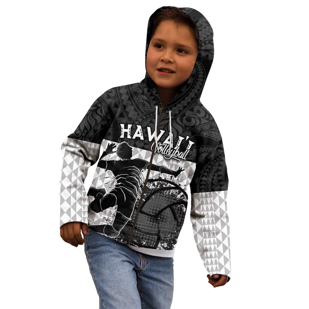 Custom Hawaii Volleyball-Kakau Motif Grayscale Color Kid Hoodie LT03 - Polynesian Pride