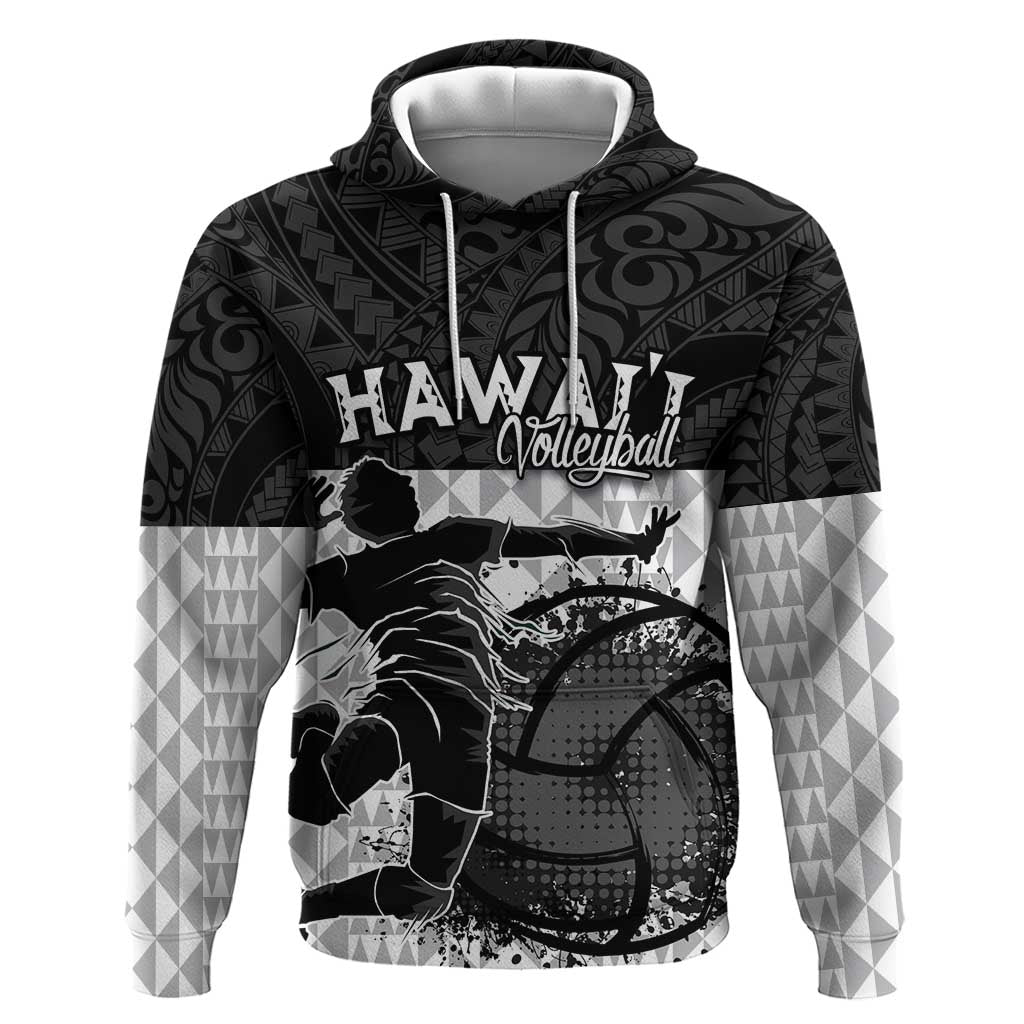 Custom Hawaii Volleyball-Kakau Motif Grayscale Color Zip Hoodie