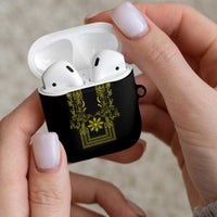 Philippines Barong Style AirPods Case with Polynesian Art and Leaf Motif Black-Gold Color