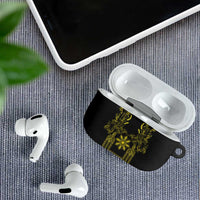 Philippines Barong Style AirPods Case with Polynesian Art and Leaf Motif Black-Gold Color