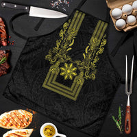Philippines Barong Style Apron with Polynesian Art and Leaf Motif Black-Gold Color