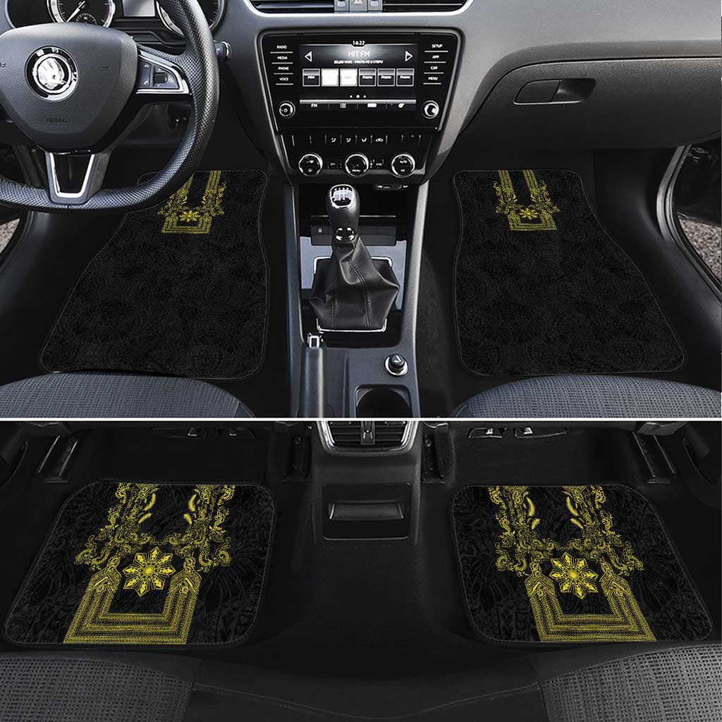 Philippines Barong Style Car Mats with Polynesian Art and Leaf Motif Black-Gold Color