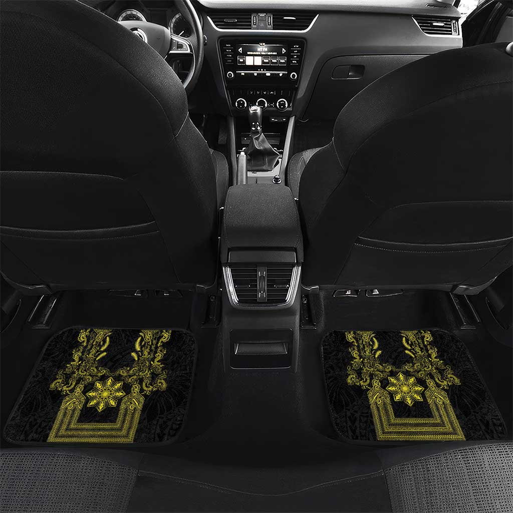 Philippines Barong Style Car Mats with Polynesian Art and Leaf Motif Black-Gold Color
