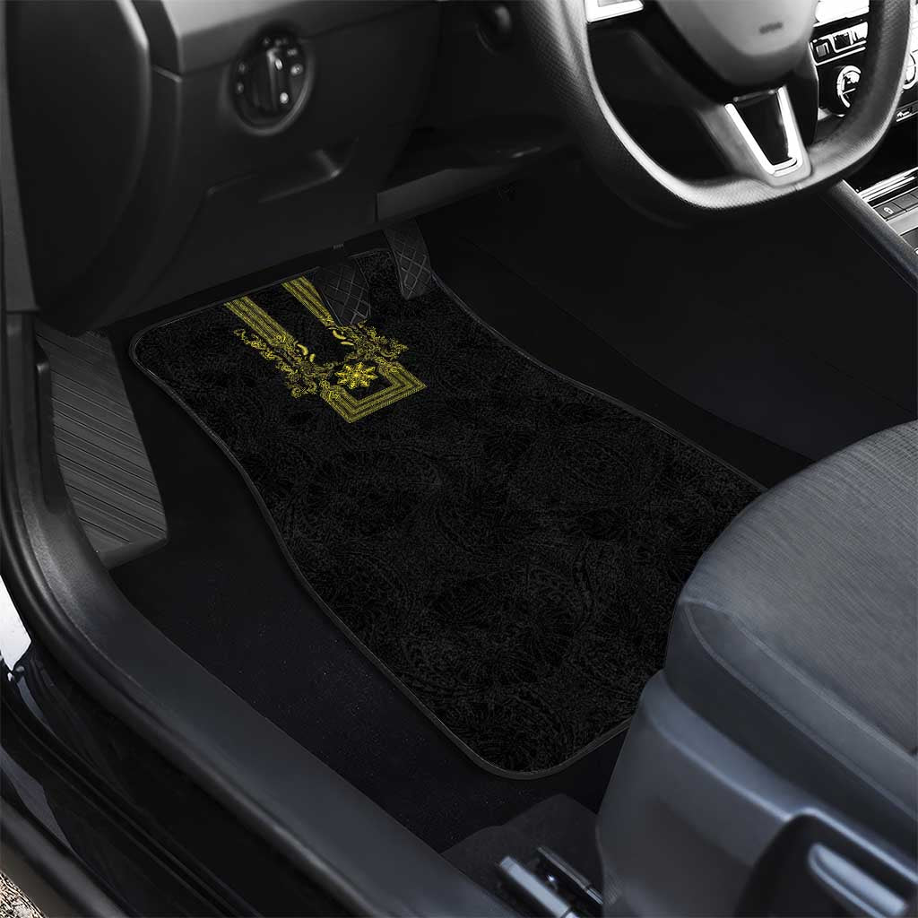 Philippines Barong Style Car Mats with Polynesian Art and Leaf Motif Black-Gold Color