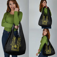 Philippines Barong Style Grocery Bag with Polynesian Art and Leaf Motif Black-Gold Color