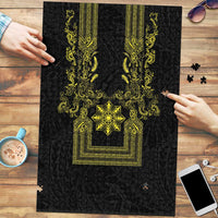 Philippines Barong Style Puzzle with Polynesian Art and Leaf Motif Black-Gold Color