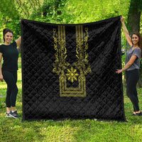 Philippines Barong Style Quilt with Polynesian Art and Leaf Motif Black-Gold Color