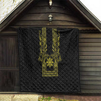 Philippines Barong Style Quilt with Polynesian Art and Leaf Motif Black-Gold Color