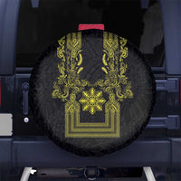 Philippines Barong Style Spare Tire Cover with Polynesian Art and Leaf Motif Black-Gold Color