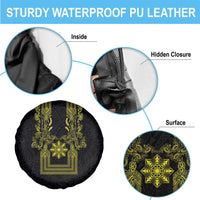 Philippines Barong Style Spare Tire Cover with Polynesian Art and Leaf Motif Black-Gold Color
