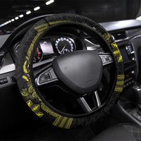 Philippines Barong Style Steering Wheel Cover with Polynesian Art and Leaf Motif Black-Gold Color