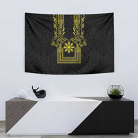 Philippines Barong Style Tapestry with Polynesian Art and Leaf Motif Black-Gold Color