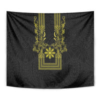 Philippines Barong Style Tapestry with Polynesian Art and Leaf Motif Black-Gold Color