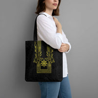 Philippines Barong Style Tote Bag with Polynesian Art and Leaf Motif Black-Gold Color