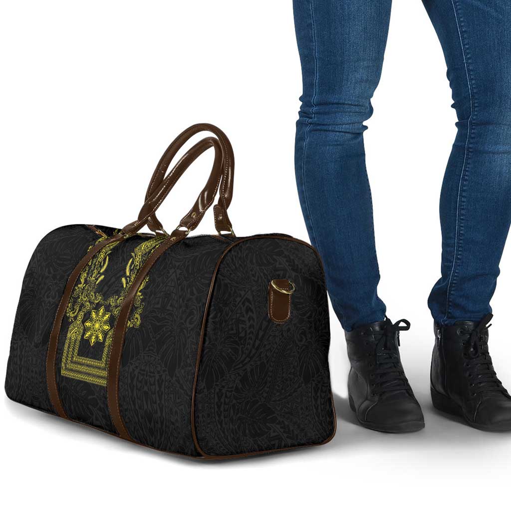 Philippines Barong Style Travel Bag with Polynesian Art and Leaf Motif Black-Gold Color