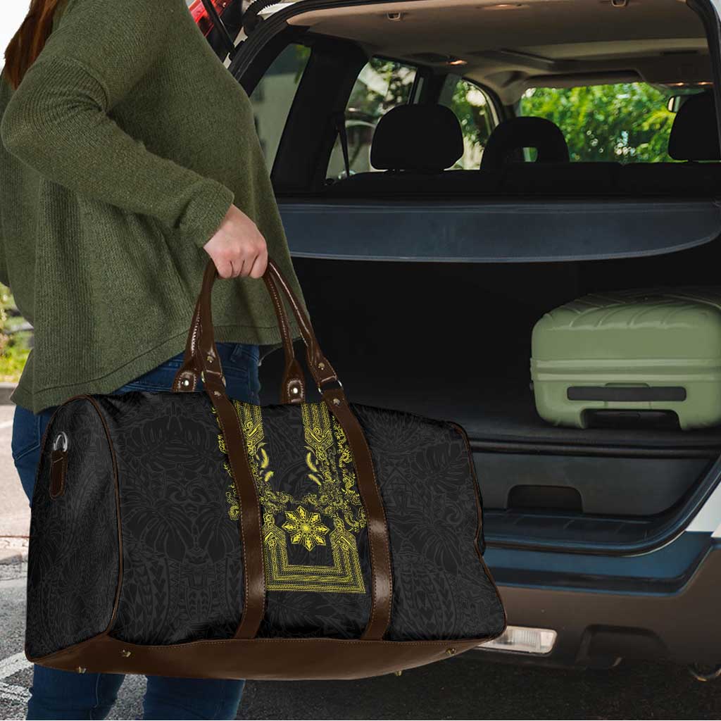 Philippines Barong Style Travel Bag with Polynesian Art and Leaf Motif Black-Gold Color