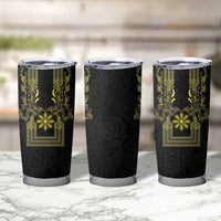 Philippines Barong Style Tumbler Cup with Polynesian Art and Leaf Motif Black-Gold Color