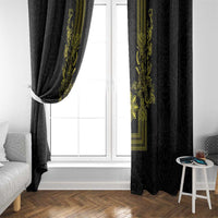 Philippines Barong Style Window Curtain with Polynesian Art and Leaf Motif Black-Gold Color