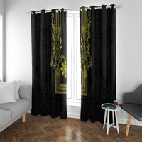 Philippines Barong Style Window Curtain with Polynesian Art and Leaf Motif Black-Gold Color
