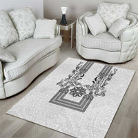 Philippines Barong Style Area Rug with Polynesian Art and Leaf Motif Black-White Color