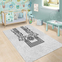 Philippines Barong Style Area Rug with Polynesian Art and Leaf Motif Black-White Color