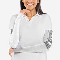 Philippines Barong Style Arm Sleeves with Polynesian Art and Leaf Motif Black-White Color