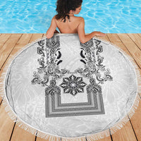 Philippines Barong Style Beach Blanket with Polynesian Art and Leaf Motif Black-White Color