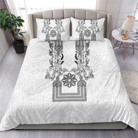 Philippines Barong Style Bedding Set with Polynesian Art and Leaf Motif Black-White Color