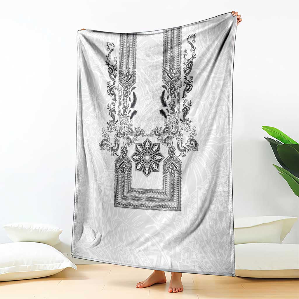 Philippines Barong Style Blanket with Polynesian Art and Leaf Motif Black-White Color