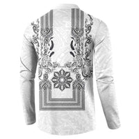 Philippines Barong Style Button Sweatshirt with Polynesian Art and Leaf Motif Black-White Color