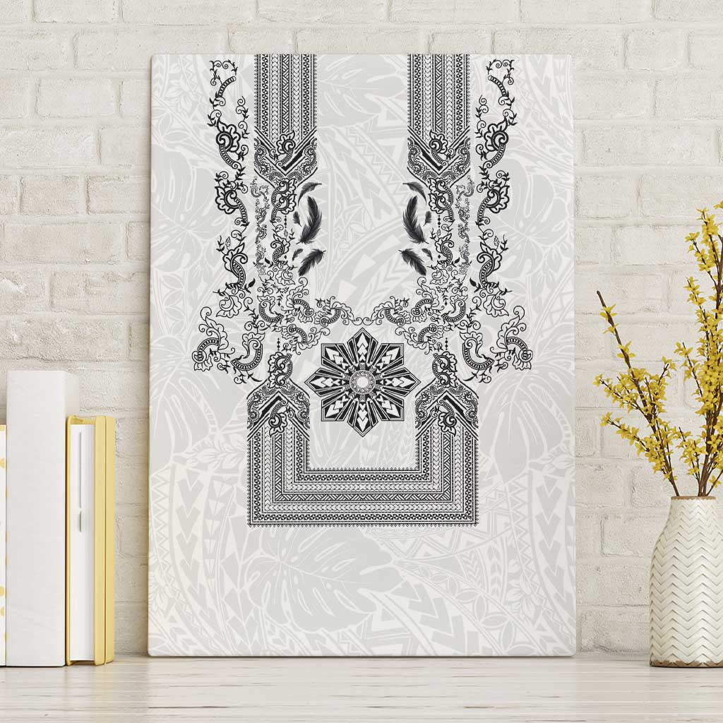 Philippines Barong Style Canvas Wall Art with Polynesian Art and Leaf Motif Black-White Color