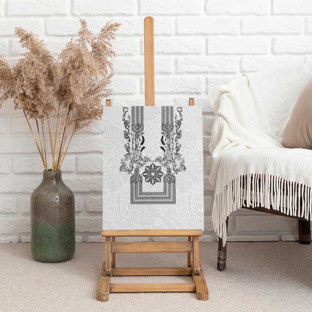 Philippines Barong Style Canvas Wall Art with Polynesian Art and Leaf Motif Black-White Color