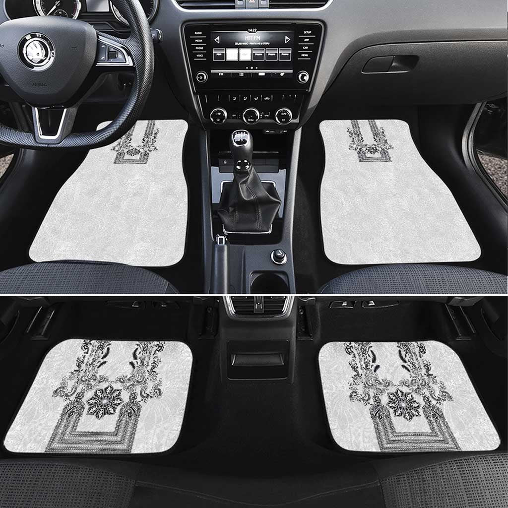 Philippines Barong Style Car Mats with Polynesian Art and Leaf Motif Black-White Color
