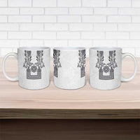 Philippines Barong Style Ceramic Mug with Polynesian Art and Leaf Motif Black-White Color