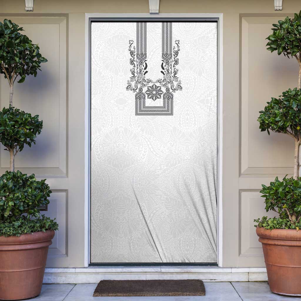 Philippines Barong Style Door Cover with Polynesian Art and Leaf Motif Black-White Color