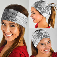 Philippines Barong Style Neck Gaiter with Polynesian Art and Leaf Motif Black-White Color