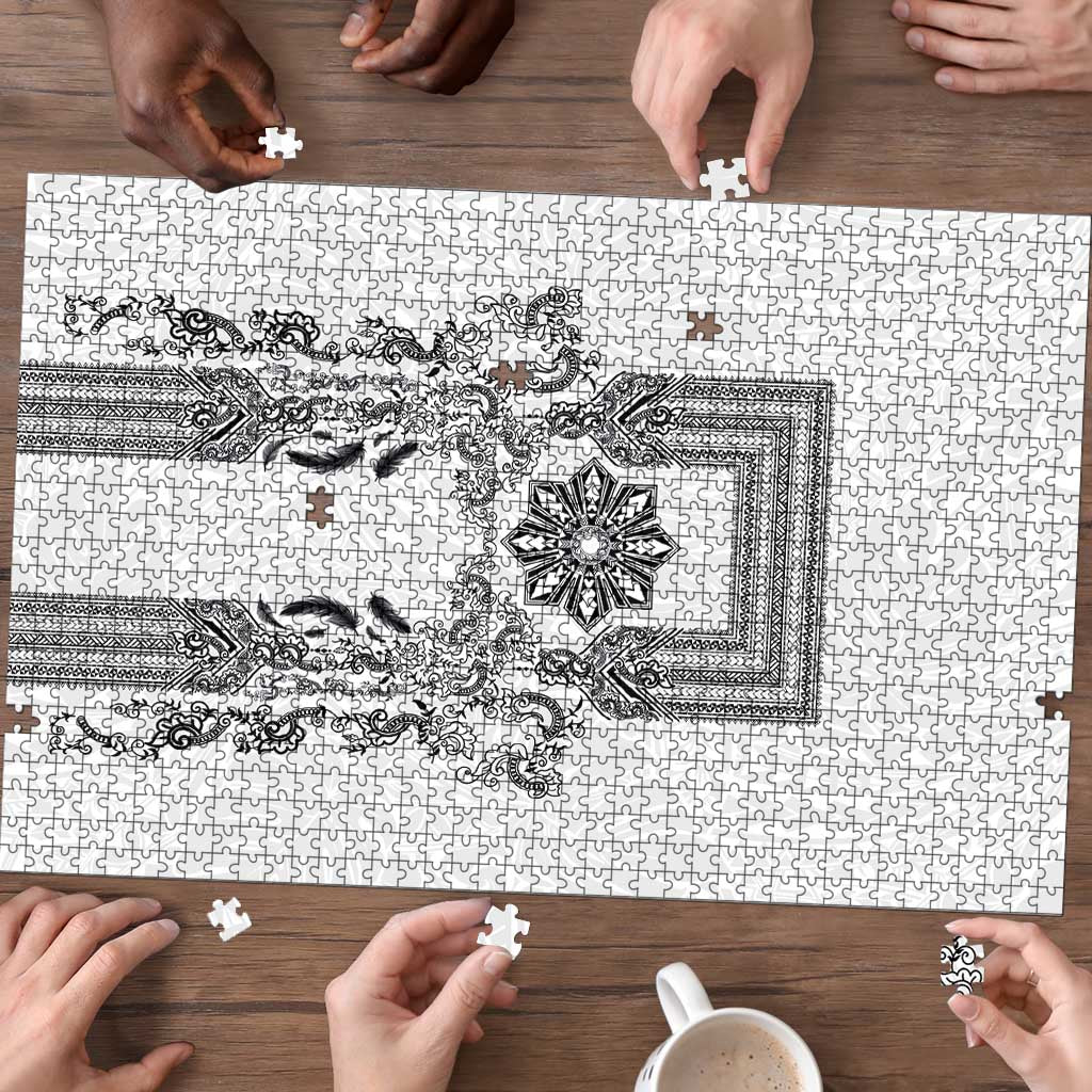 Philippines Barong Style Puzzle with Polynesian Art and Leaf Motif Black-White Color