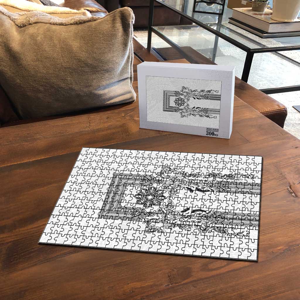 Philippines Barong Style Puzzle with Polynesian Art and Leaf Motif Black-White Color