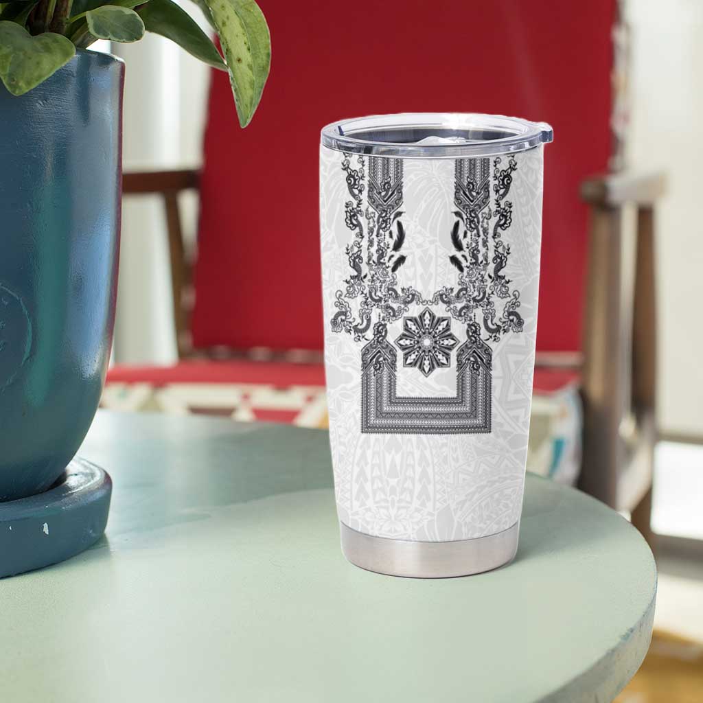 Philippines Barong Style Tumbler Cup with Polynesian Art and Leaf Motif Black-White Color