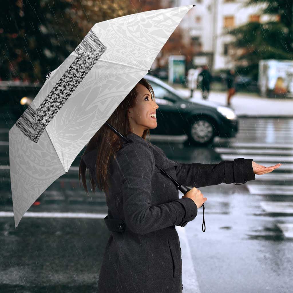 Philippines Barong Style Umbrella with Polynesian Art and Leaf Motif Black-White Color