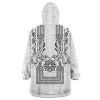 Philippines Barong Style Wearable Blanket Hoodie with Polynesian Art and Leaf Motif Black-White Color