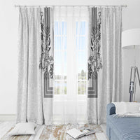 Philippines Barong Style Window Curtain with Polynesian Art and Leaf Motif Black-White Color