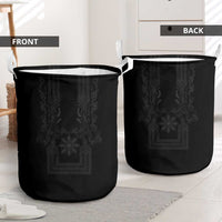 Philippines Barong Style Laundry Basket with Polynesian Art and Leaf Motif Black Color