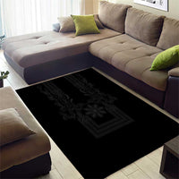 Philippines Barong Style Area Rug with Polynesian Art and Leaf Motif Black Color