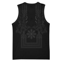 Philippines Barong Style Basketball Jersey with Polynesian Art and Leaf Motif Black Color