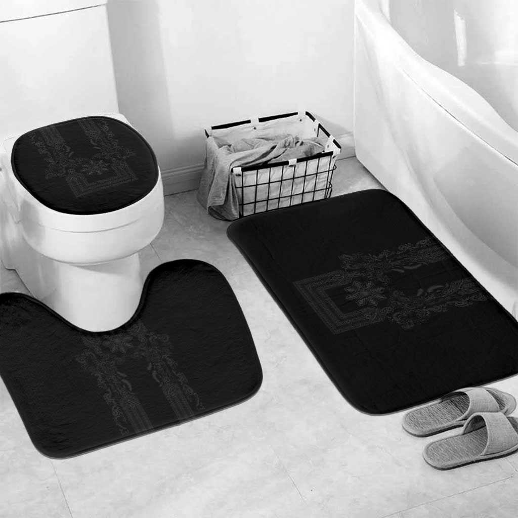 Philippines Barong Style Bathroom Set with Polynesian Art and Leaf Motif Black Color