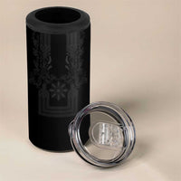 Philippines Barong Style 4 in 1 Can Cooler Tumbler with Polynesian Art and Leaf Motif Black Color