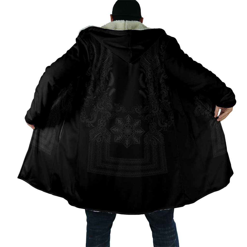 Philippines Barong Style Cloak with Polynesian Art and Leaf Motif Black Color