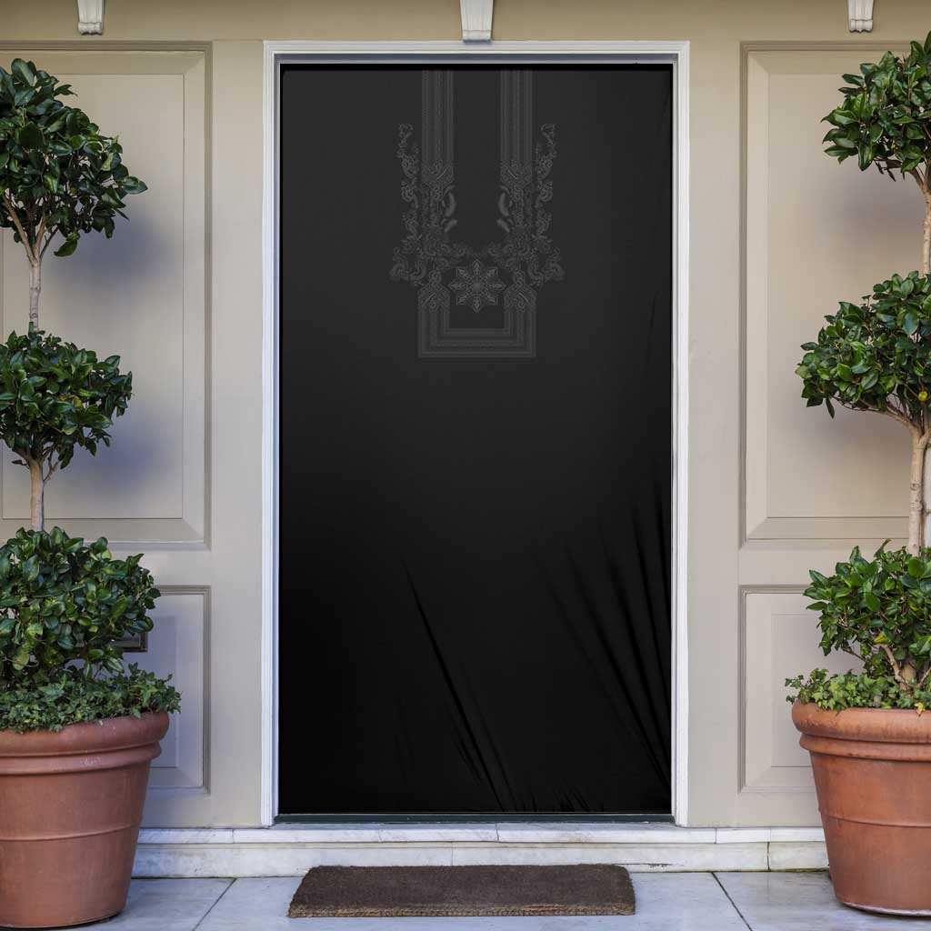 Philippines Barong Style Door Cover with Polynesian Art and Leaf Motif Black Color